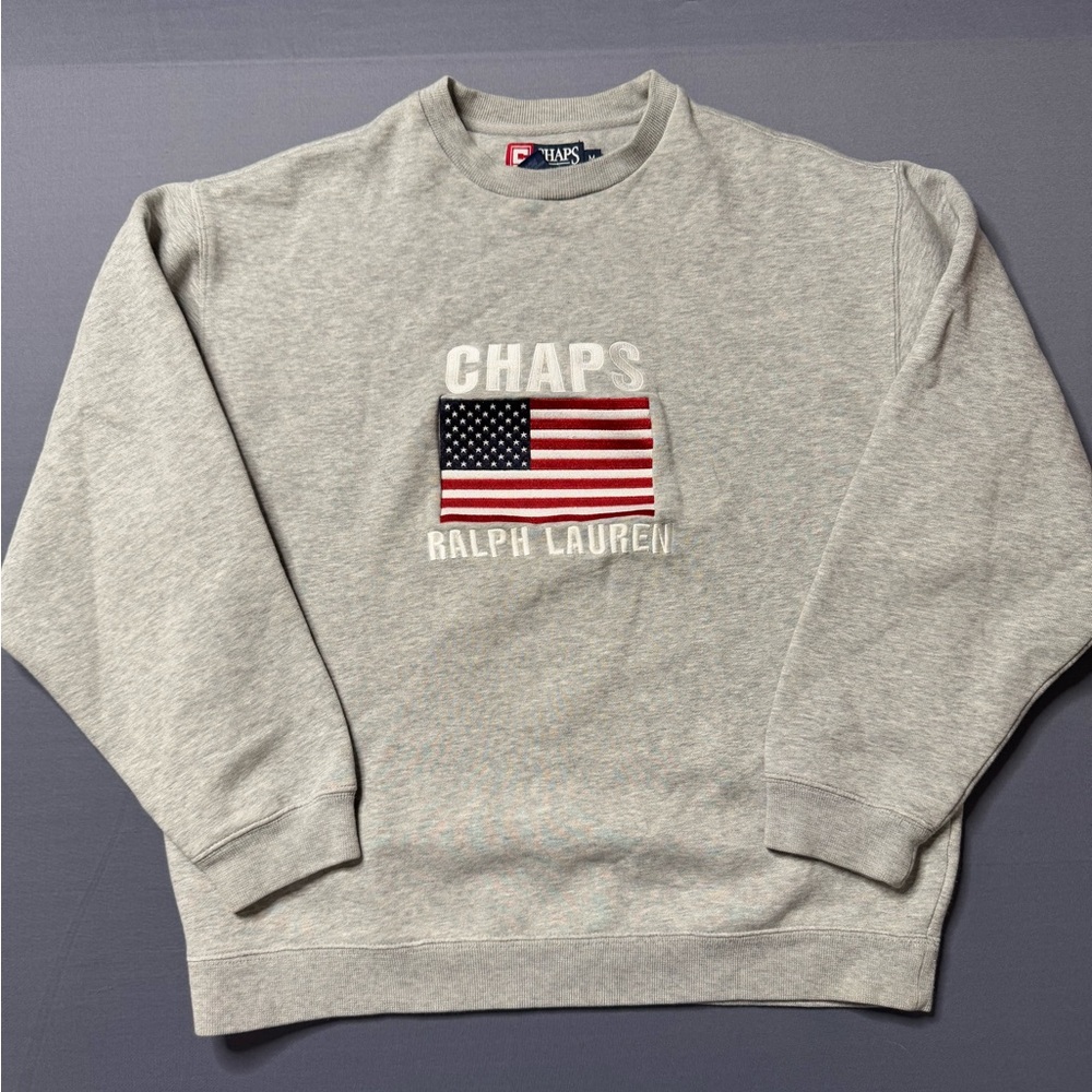 Vintage Y2K Crewneck SpellOut MEDIUM Chaps Ralph Lauren Embroidered Flag Logo